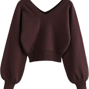 Cropped V-Neck Sweater | Deep Coffee